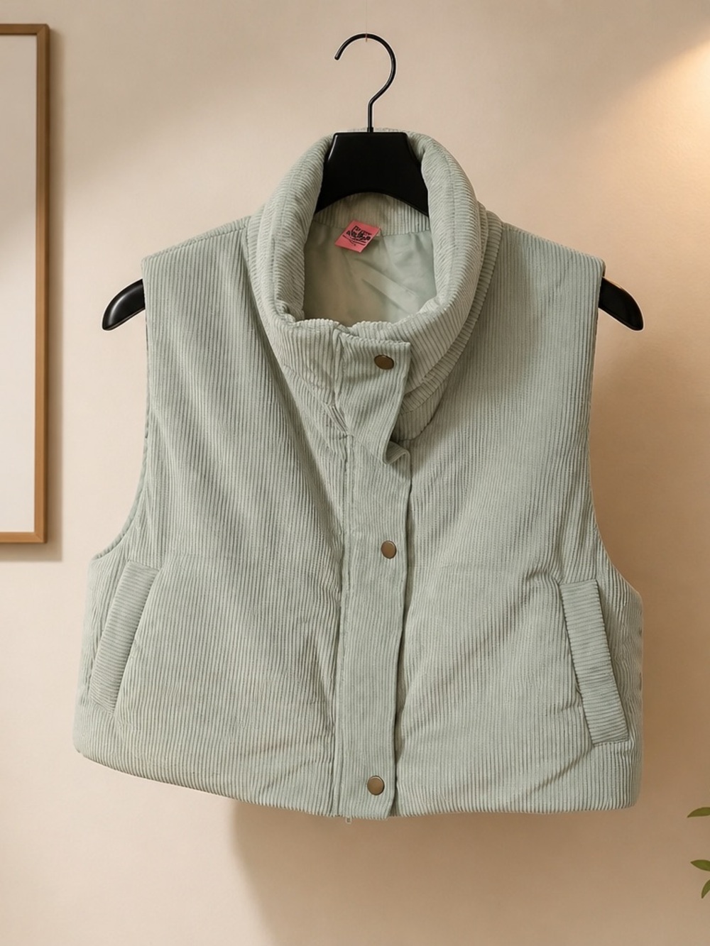 Corduroy Puffer Vest in Sage Green - ladies Jr. Sleeveless Jacket